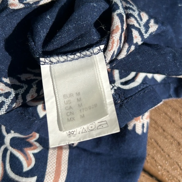 Boho cute navy/tan off shoulder tie front mini dress SZ M - Picture 8 of 10